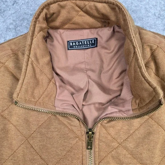 Bagatelle Jacket Womens 2 Brown Quilted Bomber Full Zip Tan Wash - Picture 2 of 9